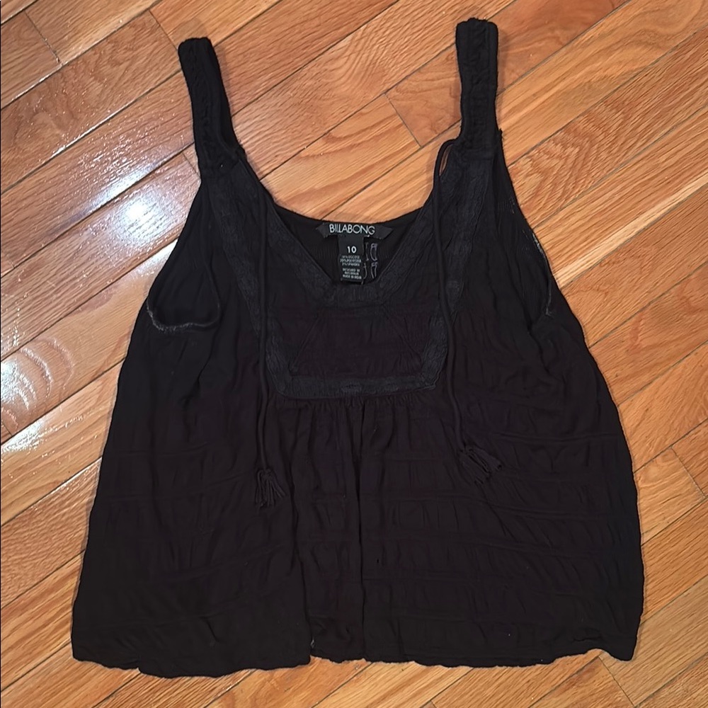Billabong Black Smocked Relaxed Tank Top